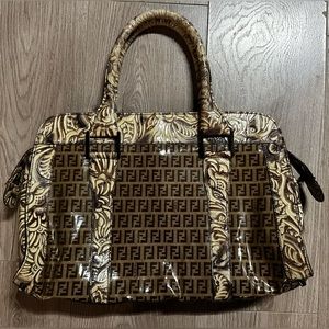 Authentic Vintage RARE Fendi Zucca Botanical Tooled Leather Coated Canvas Bag